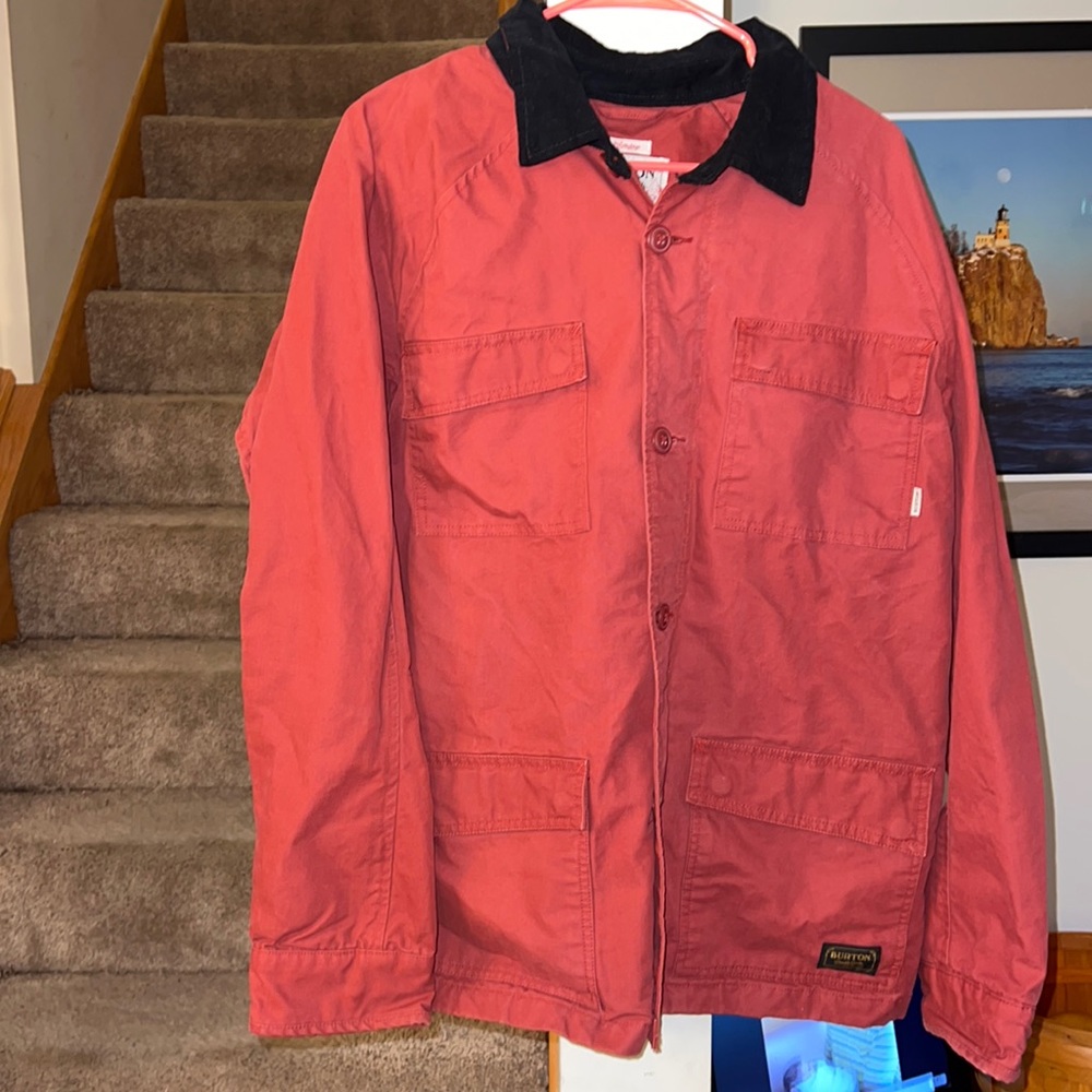 Burton orange rust black ski snowboard jacket button up extra large